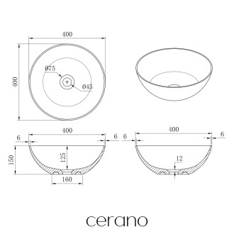 CERANO - Umyvadlo z litého mramoru Ovalo - na desku - bílá matná - 40x40 cm