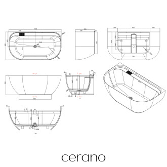 CERANO - Volně stojící vana z litého mramoru Valeria - bílá matná - 150x80 cm