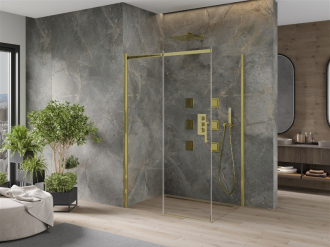 Mexen Omega výsuvná sprchová kabina 110 x 80 cm, průhledná, zlatá - 825-110-080-50-00