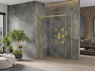 Mexen Omega výsuvná sprchová kabina 130 x 70 cm, průhledná, zlatá - 825-130-070-50-00