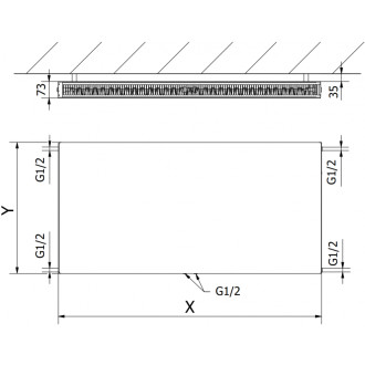 Deskový radiátor Mexen Flat CCF21 400 x 1600 mm, spodní středové připojení, 1270 W, bílý - W6C21F-040-160-00