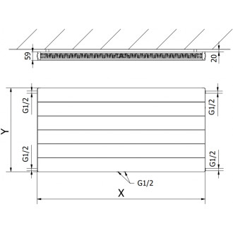 Deskový radiátor Mexen Line CCL11 400 x 1300 mm, spodní středové připojení, 722 W, bílý - W6C11L-040-130-00