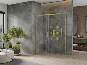 Mexen Omega výsuvná sprchová kabina 140 x 70 cm, průhledná, zlatá - 825-140-070-50-00