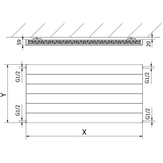 Deskový radiátor Mexen Line CL11 400 x 1500 mm, boční připojení, 833 W, antracit - W411L-040-150-66