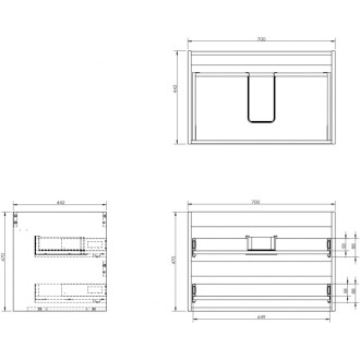 Korpus umyvadlové skříňky Mexen Box-A 70 cm, 2 zásuvky, matný grafit - 91AX0-0700-470-2-66