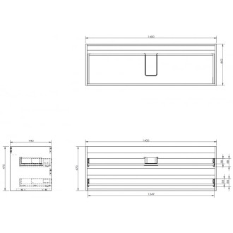 Korpus umyvadlové skříňky Mexen Box-A 140 cm, 2 zásuvky, matný grafit - 91AX0-1400-470-2-66
