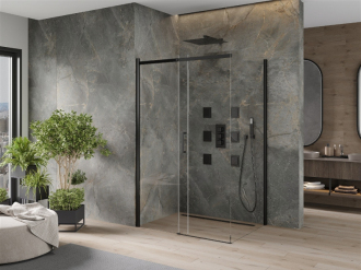 Mexen Omega výsuvná sprchová kabina 140 x 100 cm, průhledná, černá - 825-140-100-70-00