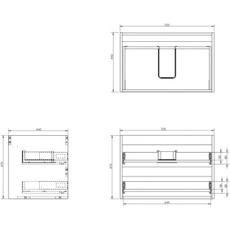 Korpus umyvadlové skříňky Mexen Box-A 70 cm, 2 zásuvky, matná černá - 91AX0-0700-470-2-71