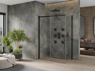 Mexen Omega výsuvná sprchová kabina 160 x 90 cm, průhledná, černá - 825-160-090-70-00