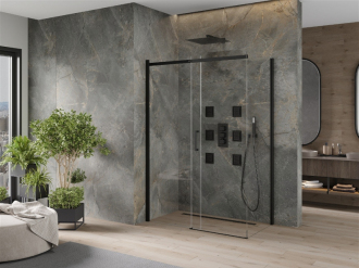 Mexen Omega výsuvná sprchová kabina 160 x 90 cm, průhledná, černá - 825-160-090-70-00