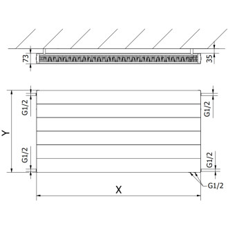 Deskový radiátor Mexen Line CVL21 400 x 900 mm, spodní připojení, 714 W, antracit - W621L-040-090-66