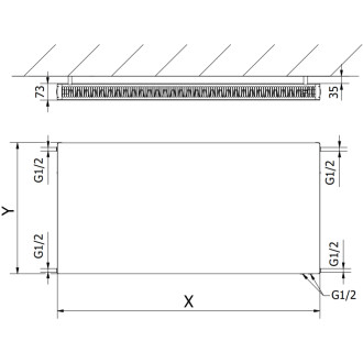 Deskový radiátor Mexen Flat CVF21 300 x 2000 mm, spodní připojení, 1261 W, černý - W621F-030-200-70