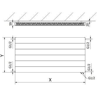 Deskový radiátor Mexen Line CVL11 400 x 1500 mm, spodní připojení, 833 W, černý - W611L-040-150-70