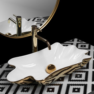 Rea Infinity umyvadlo na desku, bílá/zlatá + click clack REA-U3400
