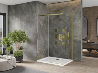 Mexen Omega sprchový kout 110x100 cm, průhledná, zlatá + vanička 825-110-100-50-00-4010
