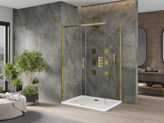 Mexen Omega sprchový kout 110x100 cm, průhledná, zlatá + vanička 825-110-100-50-00-4010