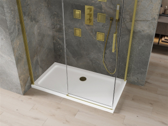 Mexen Omega sprchový kout 140x70 cm, průhledná, zlatá + vanička 825-140-070-50-00-4010