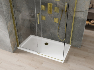Mexen Omega sprchový kout 140x70 cm, průhledná, zlatá + vanička 825-140-070-50-00-4010