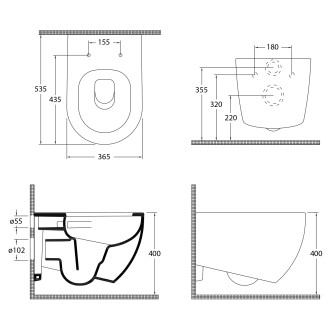 INFINITY závěsná WC mísa, Vortex Rimless, 36,5x53cm, bílá