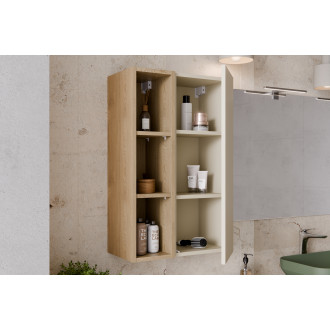 Zestaw meblowy z szafkami wysokimi i regałami