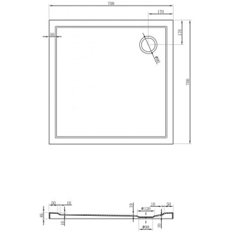 Mexen Flow úzká čtvercová sprchová vanička 70 x 70 cm, bílý lesk - 46S107070