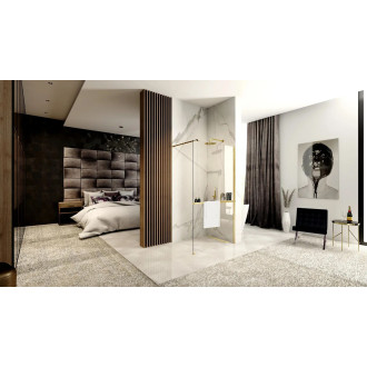 Sprchová zástěna REA AERO Brush N 90 walk-in + police a věšák EVO - zlatá