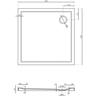 Mexen Flow úzká čtvercová sprchová vanička 80 x 80 cm, bílý lesk - 46S108080
