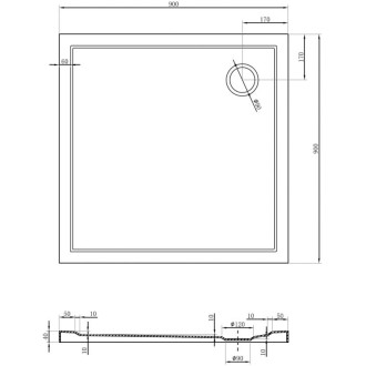 Mexen Flow úzká čtvercová sprchová vanička 90 x 90 cm, bílý lesk - 46S109090