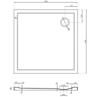 Mexen Flow úzká čtvercová sprchová vanička 100 x 100 cm, lesklá bílá - 46S101010