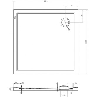 Mexen Flow úzká čtvercová sprchová vanička 110 x 110 cm, bílý lesk - 46S101111