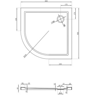 Mexen Flow půlkruhová úzká sprchová vanička 80 x 80 cm, bílý lesk - 46Q108080