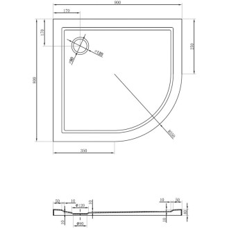 Mexen Flow půlkruhová asymetrická sprchová vanička, úzká, levá, 90 x 80 cm, lesklá bílá - 46Q108090L