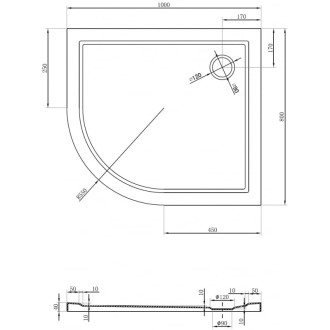 Mexen Flow půlkruhová asymetrická úzká pravá sprchová vanička 100 x 80 cm, bílý lesk - 46Q108010R