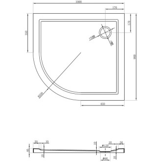 Mexen FLOW Sprchová vanička čtvrtkruh asymetrická slim pravá 100x90, bílá lesk 46Q109010R