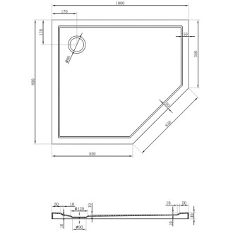 Mexen Flow úzká pětiúhelníková sprchová vanička levá 100 x 80 cm, lesklá bílá - 46P108010L