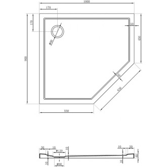 Mexen Flow úzká pětiúhelníková sprchová vanička levá 100 x 90 cm, lesklá bílá - 46P109010L