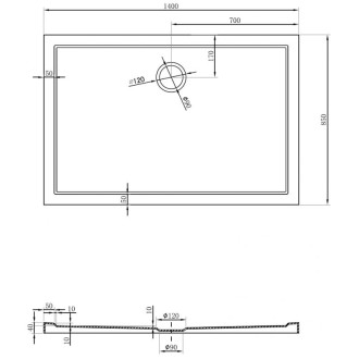 Mexen Flow úzká obdélníková sprchová vanička 140 x 85 cm, bílý lesk - 46R108514