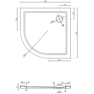 Mexen Flow půlkruhová úzká sprchová vanička 90 x 90 cm, matná černá - 46Q709090