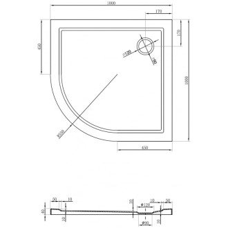 Mexen Flow půlkruhová úzká sprchová vanička 100 x 100 cm, matná černá - 46Q701010