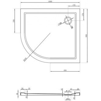 Mexen Flow půlkruhová asymetrická sprchová vanička, úzká, pravá, 100 x 80 cm, matná černá - 46Q708010R