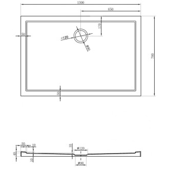 Mexen Flow úzká obdélníková sprchová vanička 130 x 70 cm, matná černá - 46R707013