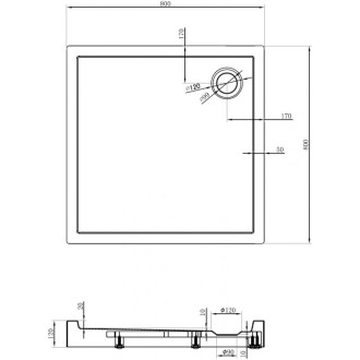 Mexen Flow+ čtvercová sprchová vanička 80 x 80 cm, bílý lesk - 46S108080H