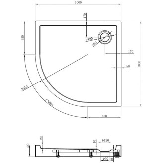 Mexen Flow+ půlkruhová sprchová vanička 100 x 100 cm, bílý lesk - 46Q101010H