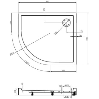 Mexen Flow+ půlkruhová asymetrická pravá sprchová vanička 90 x 80 cm, bílý lesk - 46Q108090RH