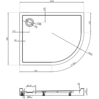 Mexen Flow+ půlkruhová asymetrická levá sprchová vanička 100 x 80 cm, bílý lesk - 46Q108010LH