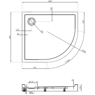 Mexen Flow+ půlkruhová asymetrická levá sprchová vanička 100 x 90 cm, bílý lesk - 46Q109010LH