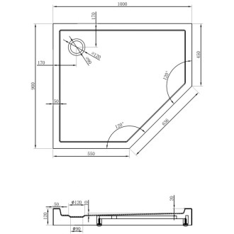 Mexen Flow+ levá pětiúhelníková sprchová vanička 100 x 90 cm, bílý lesk - 46P109010LH