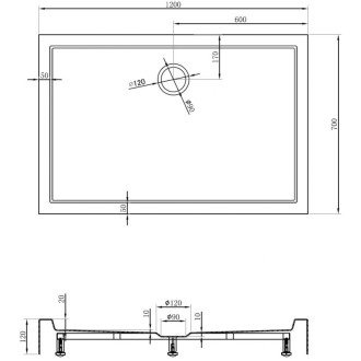 Mexen Flow+ obdélníková sprchová vanička 120 x 70 cm, bílý lesk - 46R107012H