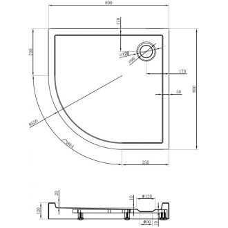Mexen Flow+ půlkruhová sprchová vanička 80 x 80 cm, matná černá - 46Q708080H