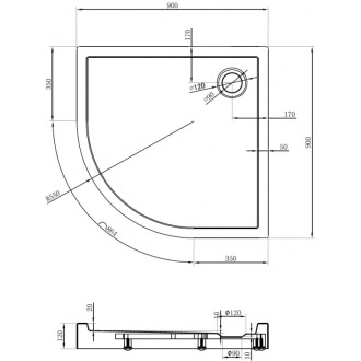 Mexen Flow+ půlkruhová sprchová vanička 90 x 90 cm, matná černá - 46Q709090H